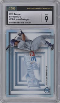 Jasson Dominguez from the 2022 Bowman set graded by CSG and given an overall grade of 9.