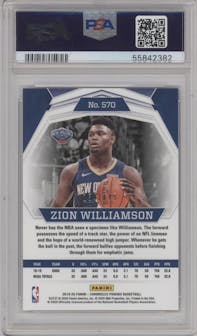 Zion Williamson from the 2019-20 Panini Chronicles  set featuring a Red parallel graded by PSA and given an overall grade of 10.