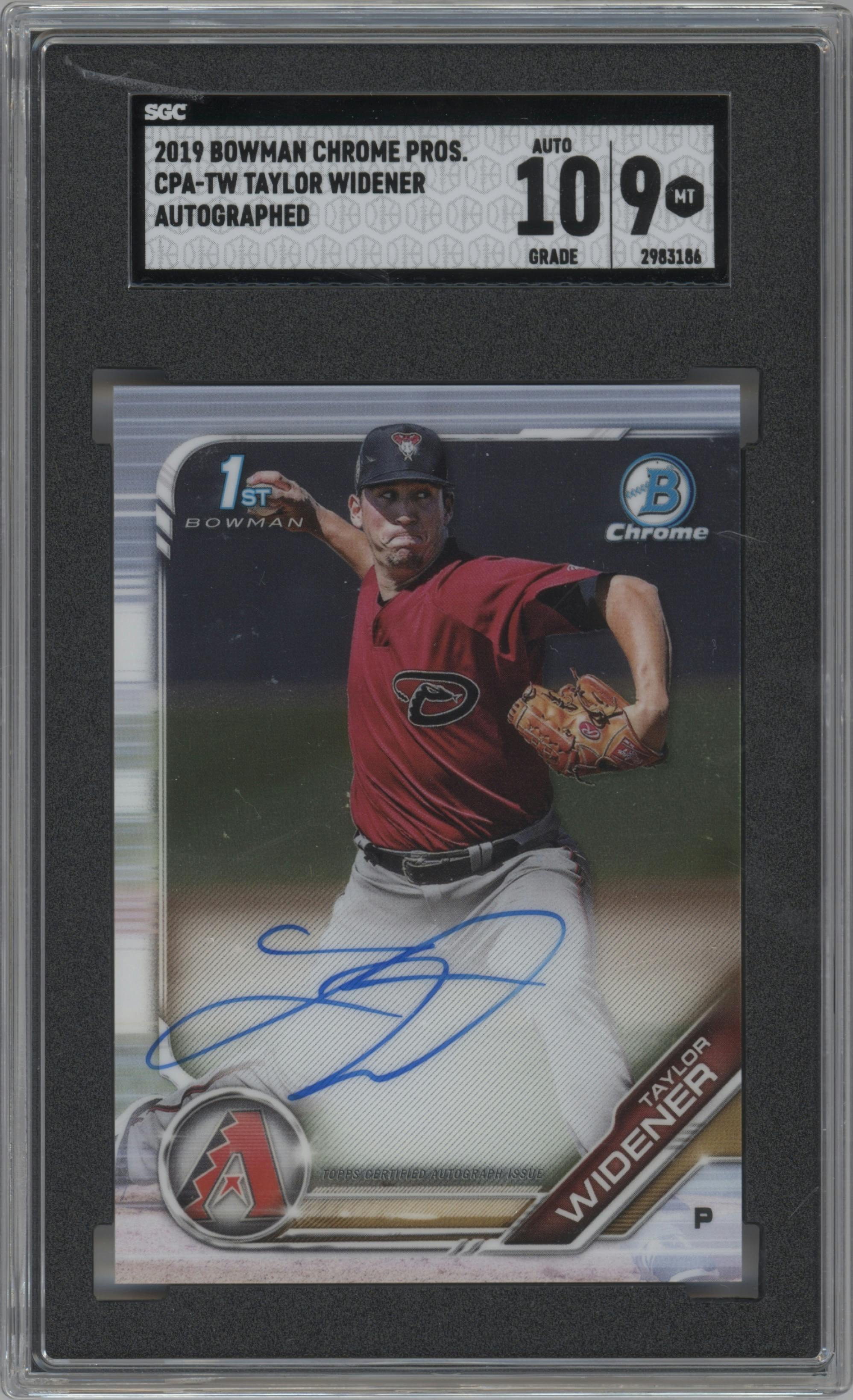 Taylor Widener from the 2019 Bowman  set graded by SGC and given an overall grade of 9.