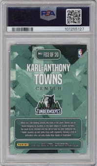 Karl-Anthony Towns from the 2016-17 Panini Studio set graded by PSA and given an overall grade of 10.