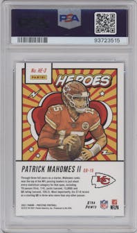 Patrick Mahomes II from the 2021 Panini Prestige set featuring a Xtra Points Blue parallel graded by PSA and given an overall grade of 10.