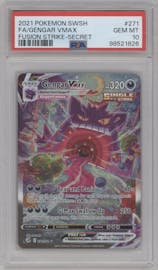 Gengar VMAX from the 2021 Pokemon SWSH set graded by PSA and given an overall grade of 10.