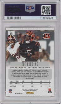 Tee Higgins from the 2024 Panini Prizm Deca set featuring a Gold Prizm parallel graded by PSA and given an overall grade of 9.