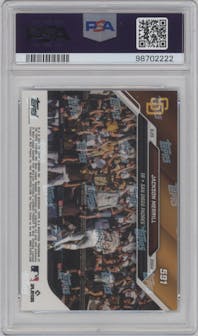 Jackson Merrill  from the 2024 Topps Now set graded by PSA and given an overall grade of 10.