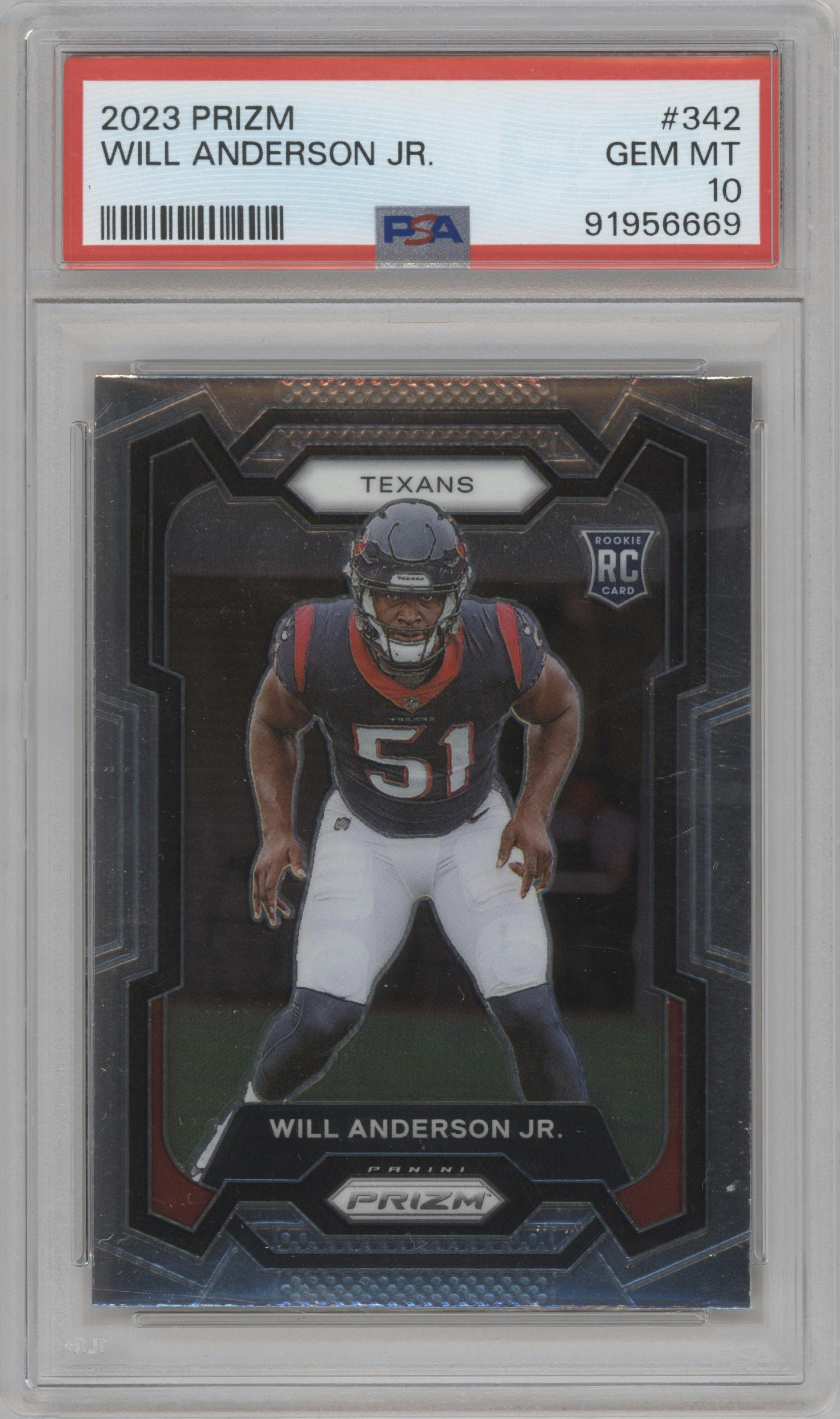 Will Anderson Jr. from the 2023 Panini Prizm set graded by PSA and given an overall grade of 10.