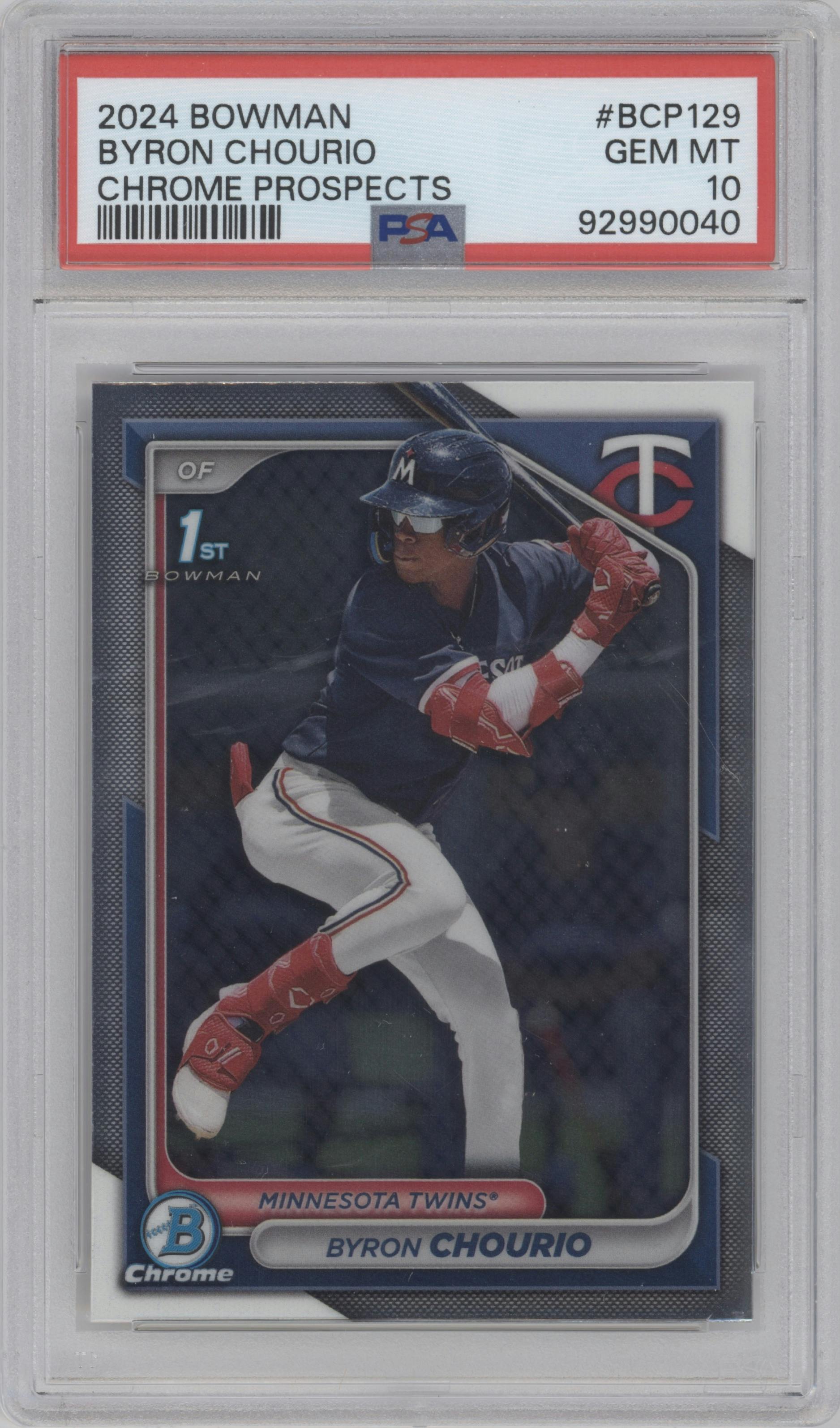 Byron Chourio from the 2024 Bowman set graded by PSA and given an overall grade of 10.