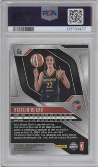 Caitlin Clark from the 2024 Panini Prizm WNBA set graded by PSA and given an overall grade of 10.