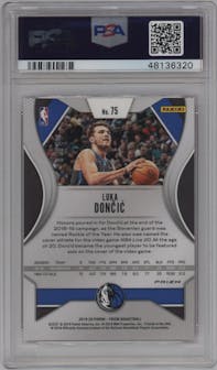 Luka Doncic from the 2019-20 Panini Prizm set featuring a Pink Pulsar  parallel graded by PSA and given an overall grade of 10.