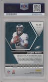 Jalen Hurts from the 2020 Panini Mosaic set featuring a Reactive Green parallel graded by PSA and given an overall grade of 9.