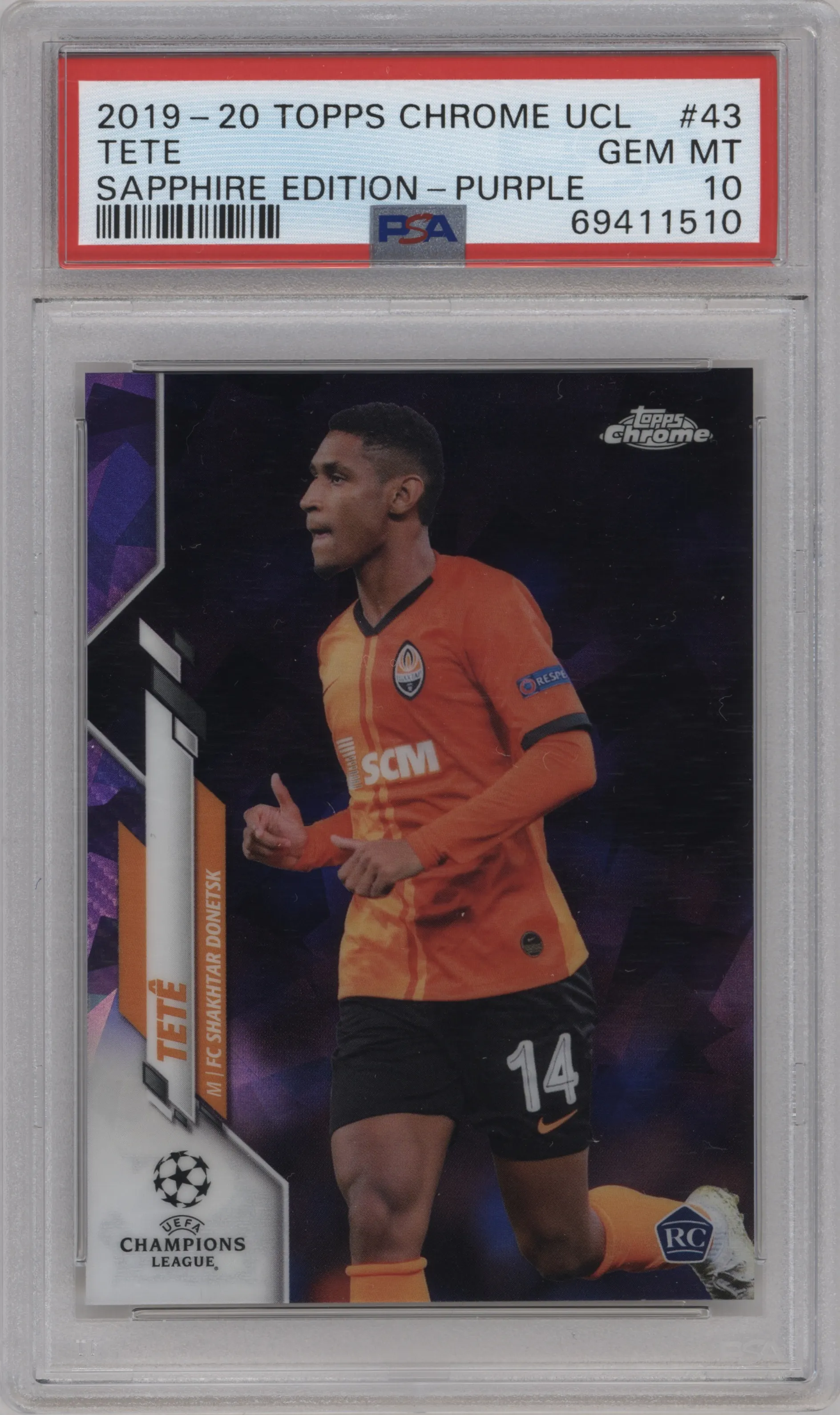 2019 Topps Chrome Sapphire Edition UEFA Champions League Tete Purple PSA 10