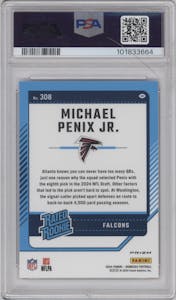 Michael Penix Jr.  from the 2024 Donruss set featuring a Red Pandora parallel graded by PSA and given an overall grade of 10.