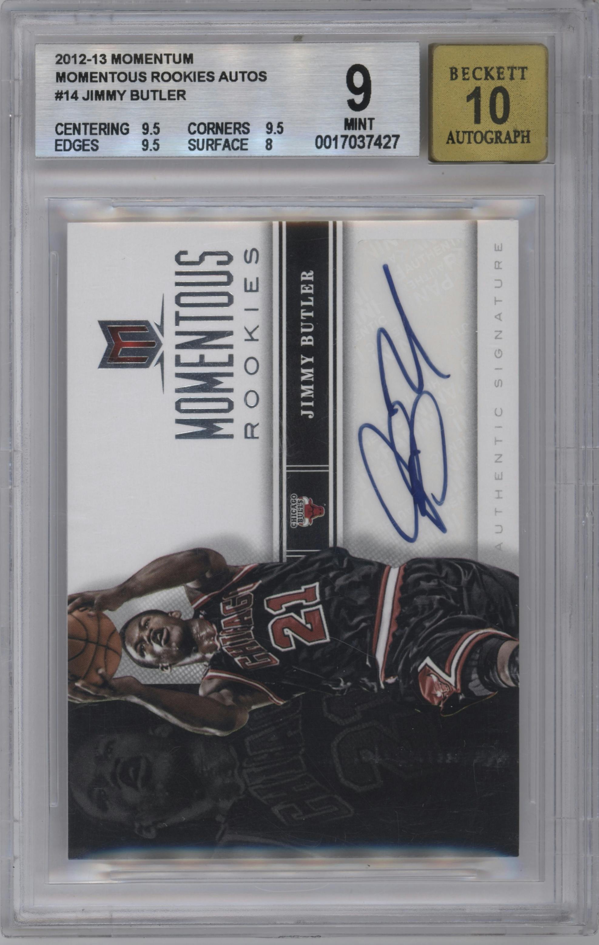 Jimmy Butler from the 2012-13 Panini Momentum set graded by Beckett and given an overall grade of 9.