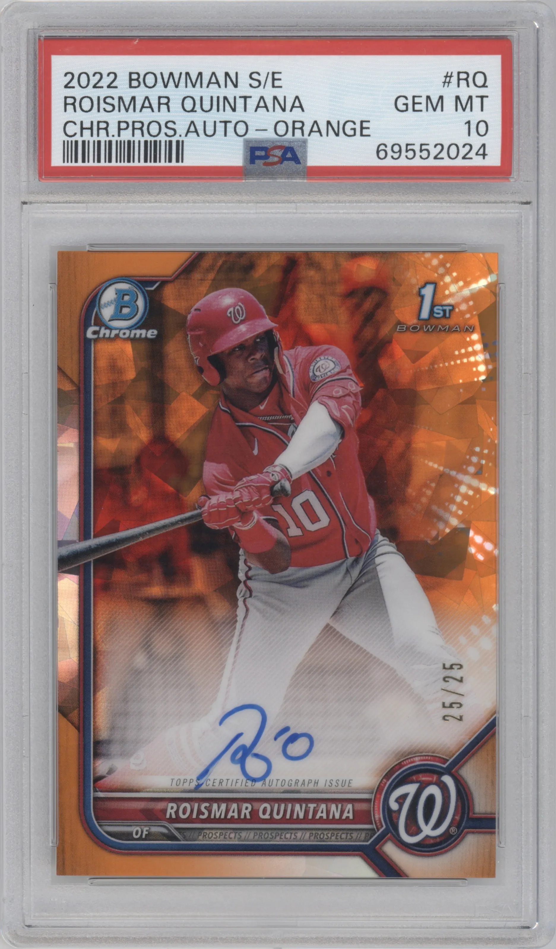 2022 Bowman Sapphire Edition Pros.Auto Roismar Quintana Orange PSA 10