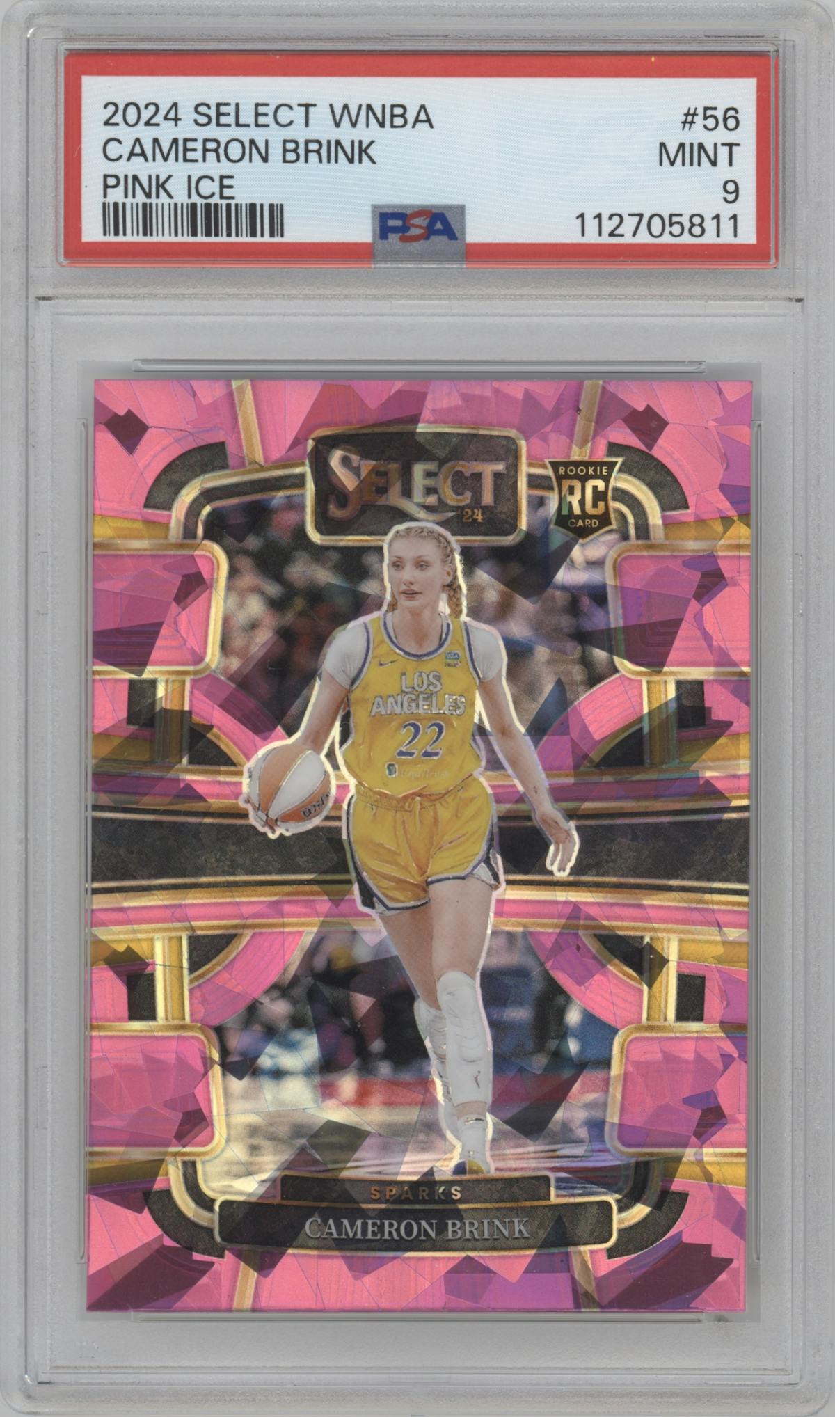 Cameron Brink from the 2024 Panini Select WNBA set featuring a Pink Ice Prizm parallel graded by PSA and given an overall grade of 9.