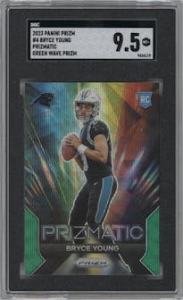 Bryce Young from the 2023 Panini Prizm set featuring a Green Wave parallel graded by SGC and given an overall grade of 9.5.