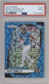 Brian Thomas Jr. from the 2024 Panini Prizm set featuring a No Huddle Blue Prizm parallel graded by PSA and given an overall grade of 9.