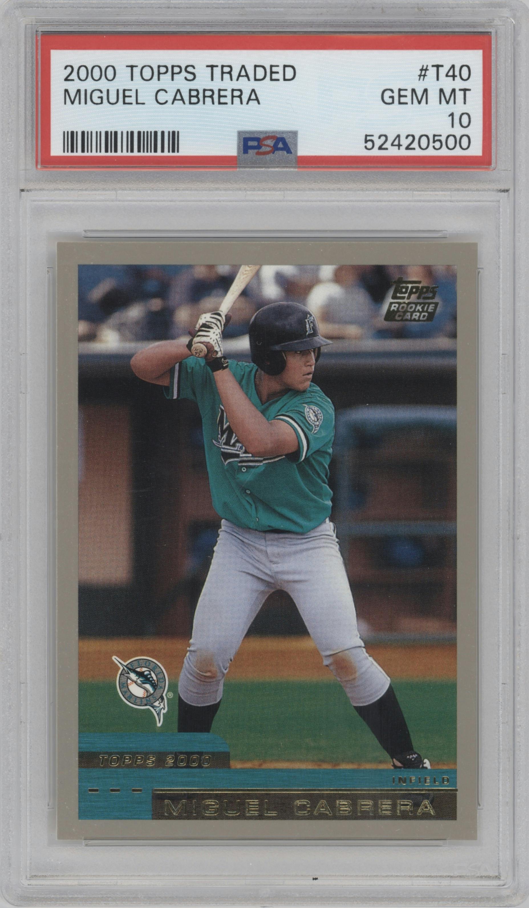 Miguel Cabrera from the 2000 Topps Traded & Rookies set graded by PSA and given an overall grade of 10.