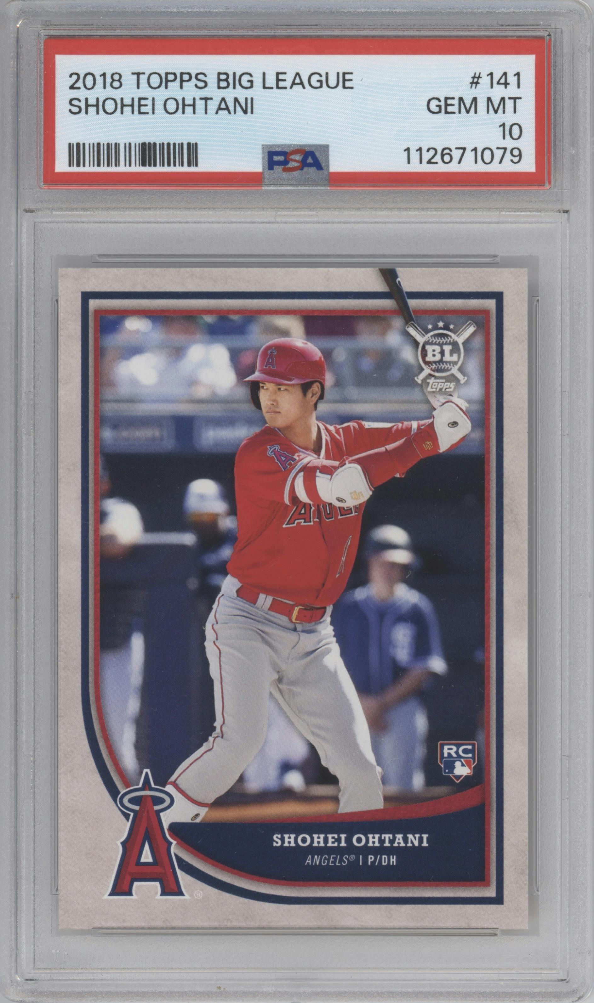 Shohei Ohtani from the 2018 Topps Big League set graded by PSA and given an overall grade of 10.