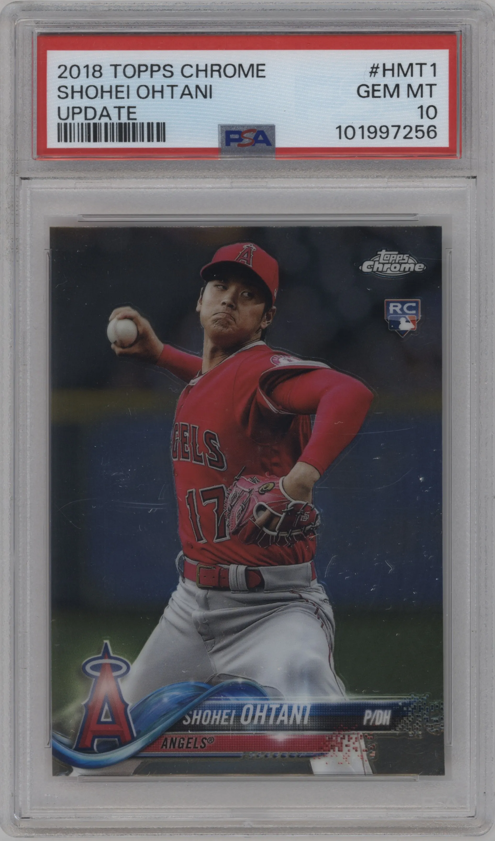 Shohei Ohtani from the 2018 Topps Chrome Update  set graded by PSA and given an overall grade of 10.