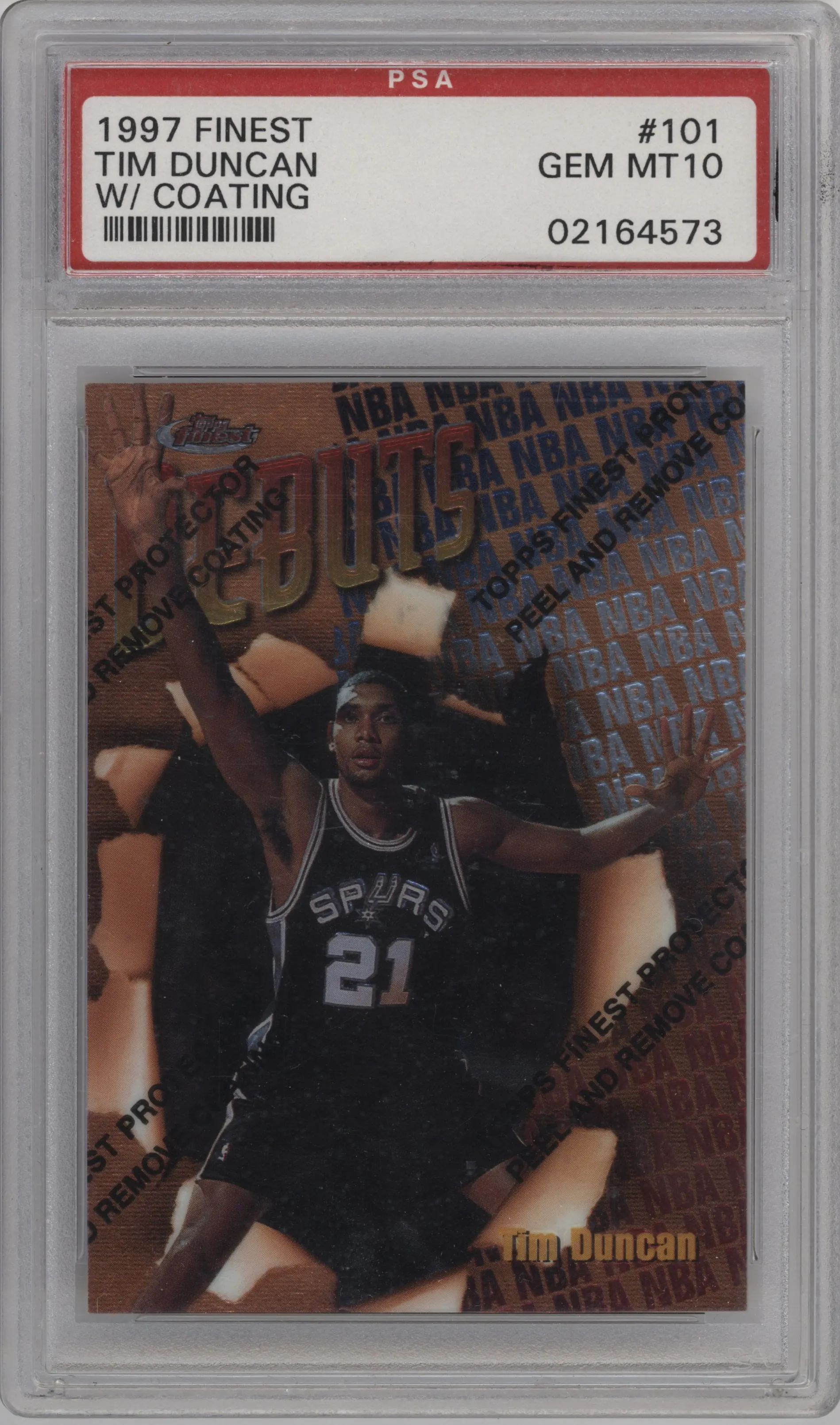 1997 Topps Finest Tim Duncan W/ Coating #101 PSA 10