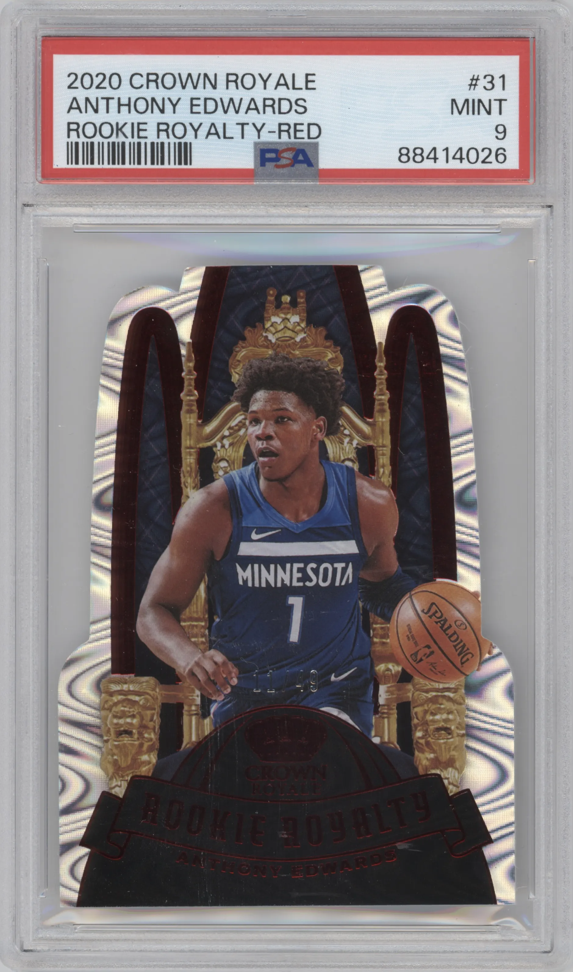 2020 Panini Crown Royale Rke.Royalty Anthony Edwards Red #31 PSA 9