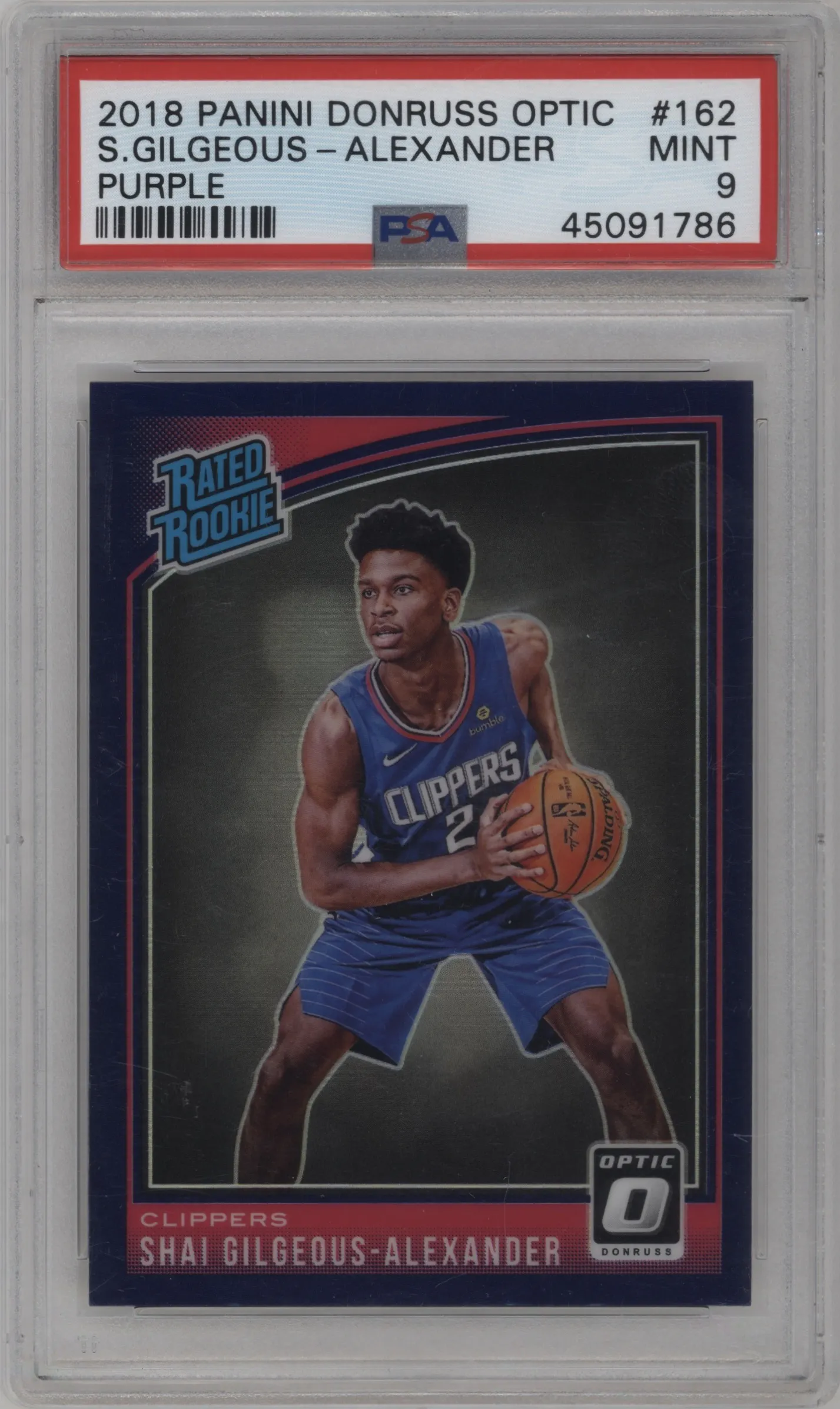 2018 Panini Donruss Optic Rated Rookie Shai Gilgeous-Alexander Purple #162 PSA 9