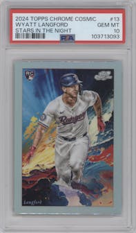 Wyatt Langford from the 2024 Topps Cosmic Chrome set graded by PSA and given an overall grade of 10.