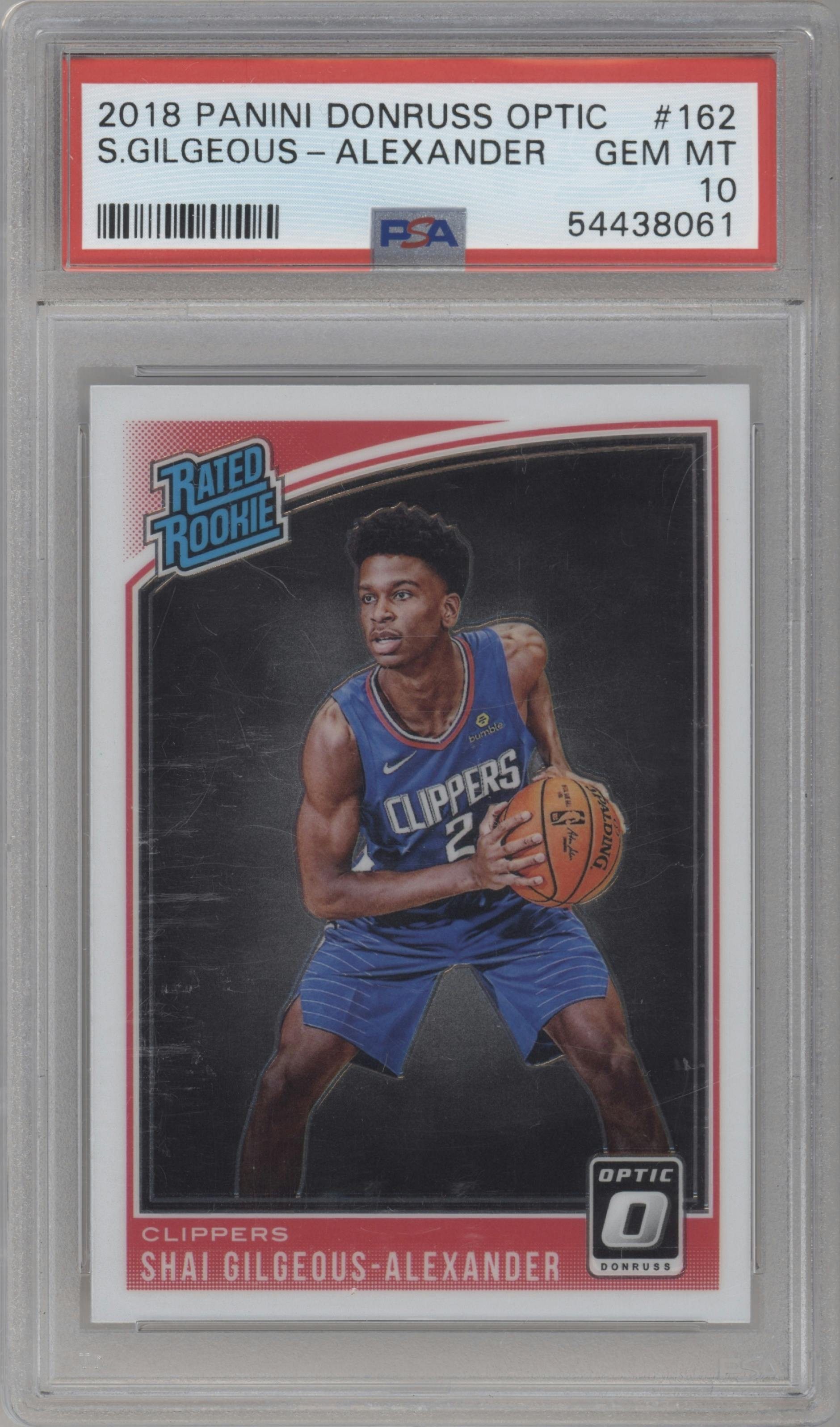 Shai Gilgeous-Alexander from the 2018-19 Panini Donruss Optic set graded by PSA and given an overall grade of 10.