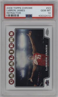 LeBron James from the 2008-09 Topps Chrome set featuring a Refractor parallel graded by PSA and given an overall grade of 10.