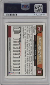 LeBron James from the 2008-09 Topps Chrome set featuring a Refractor parallel graded by PSA and given an overall grade of 10.