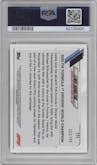 Lewis Hamilton from the 2021 Topps Chrome F1  set featuring a Purple Refractor parallel graded by PSA and given an overall grade of 10.