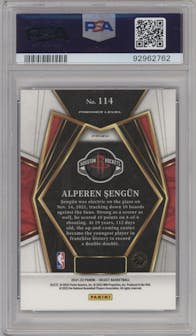 Alperen Sengun from the 2021-22 Panini Select set featuring a Blue Shimmer parallel graded by PSA and given an overall grade of 9.