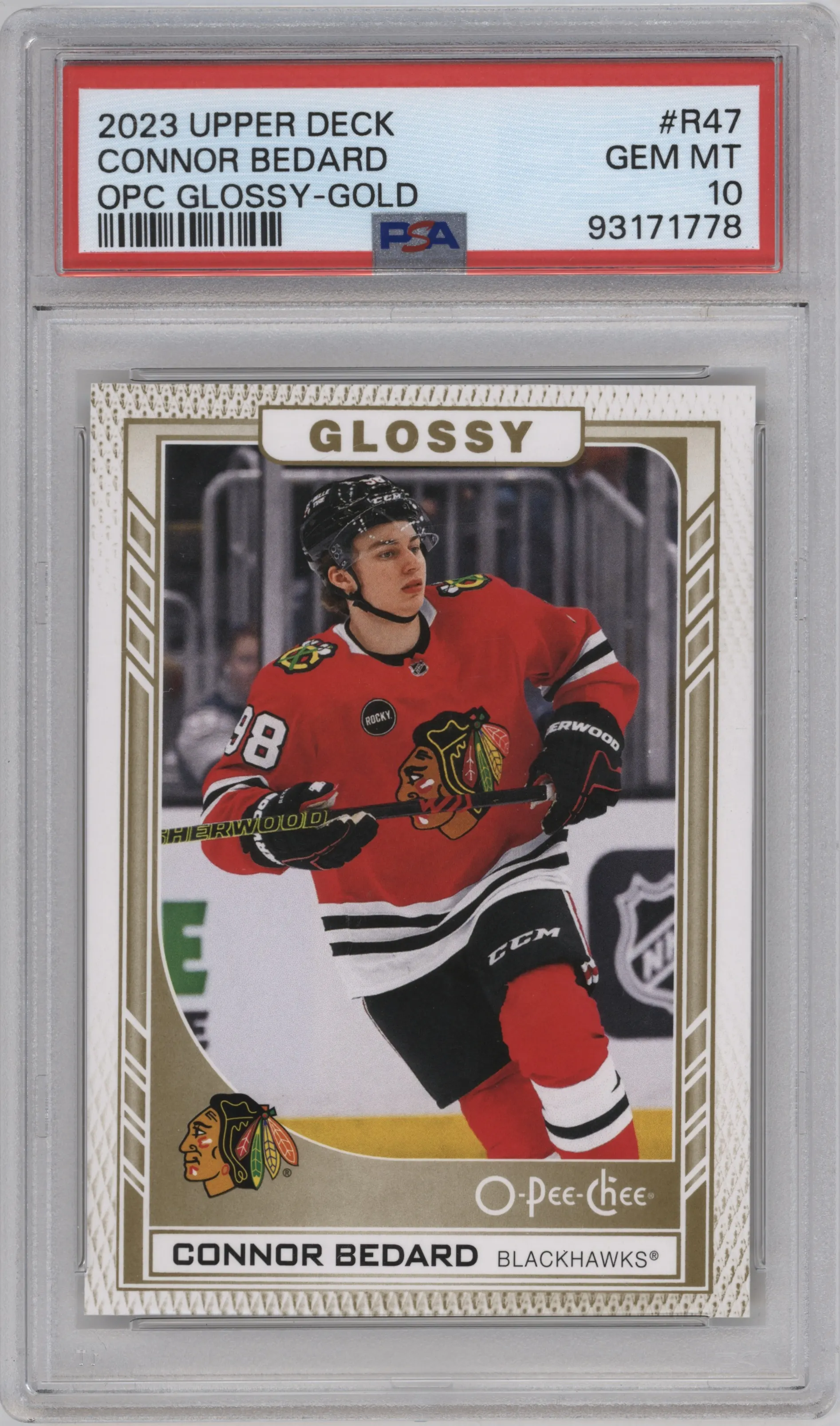 2023 Upper Deck Series 2 O-Pee-Chee Glossy Connor Bedard Gold #R-47 PSA 10