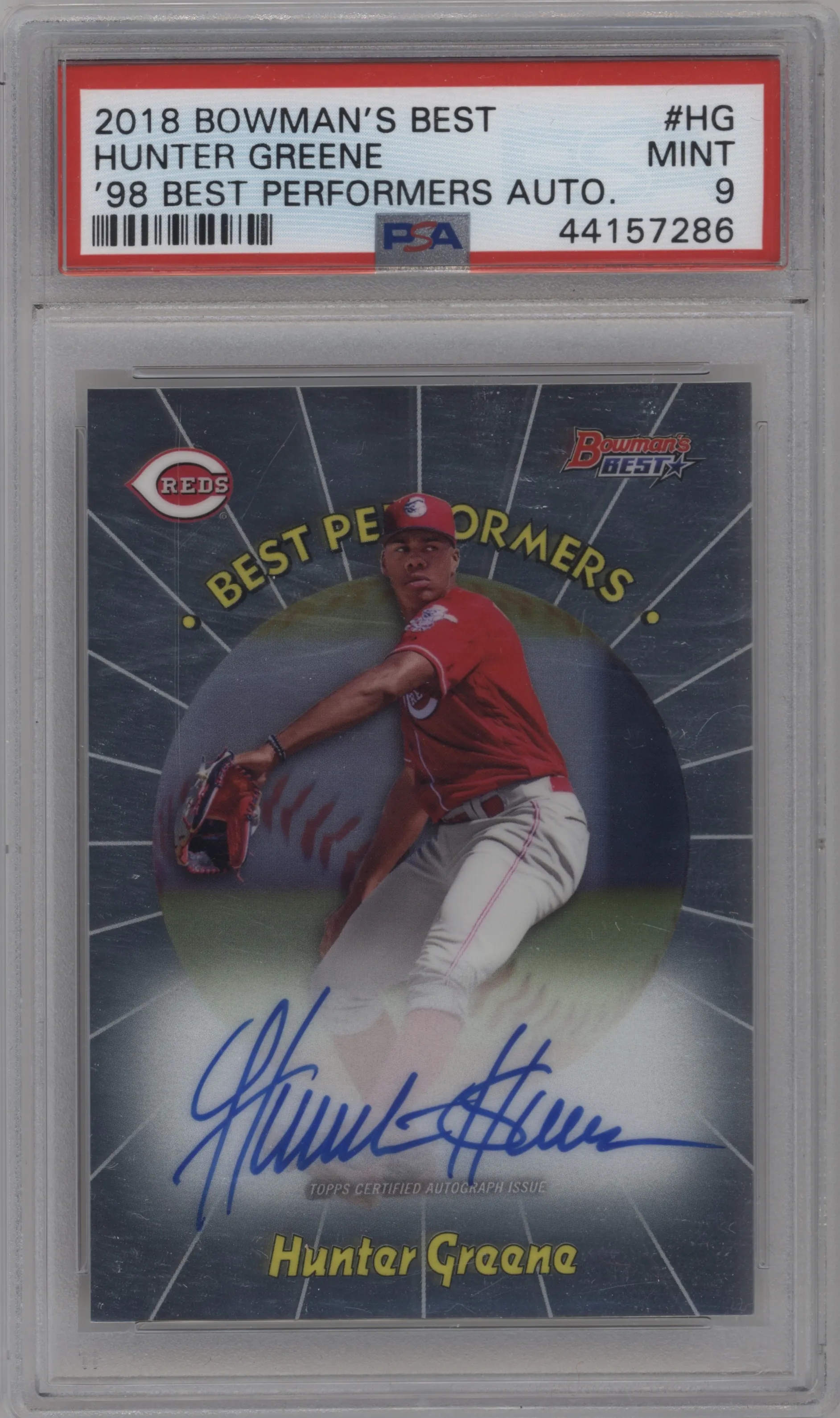 2018 Bowman’s Best 1998 Best Perf.Au. Hunter Greene PSA 9