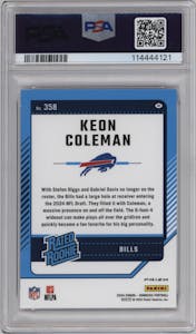 Keon Coleman  from the 2024 Donruss set featuring a Red Wave parallel graded by PSA and given an overall grade of 9.