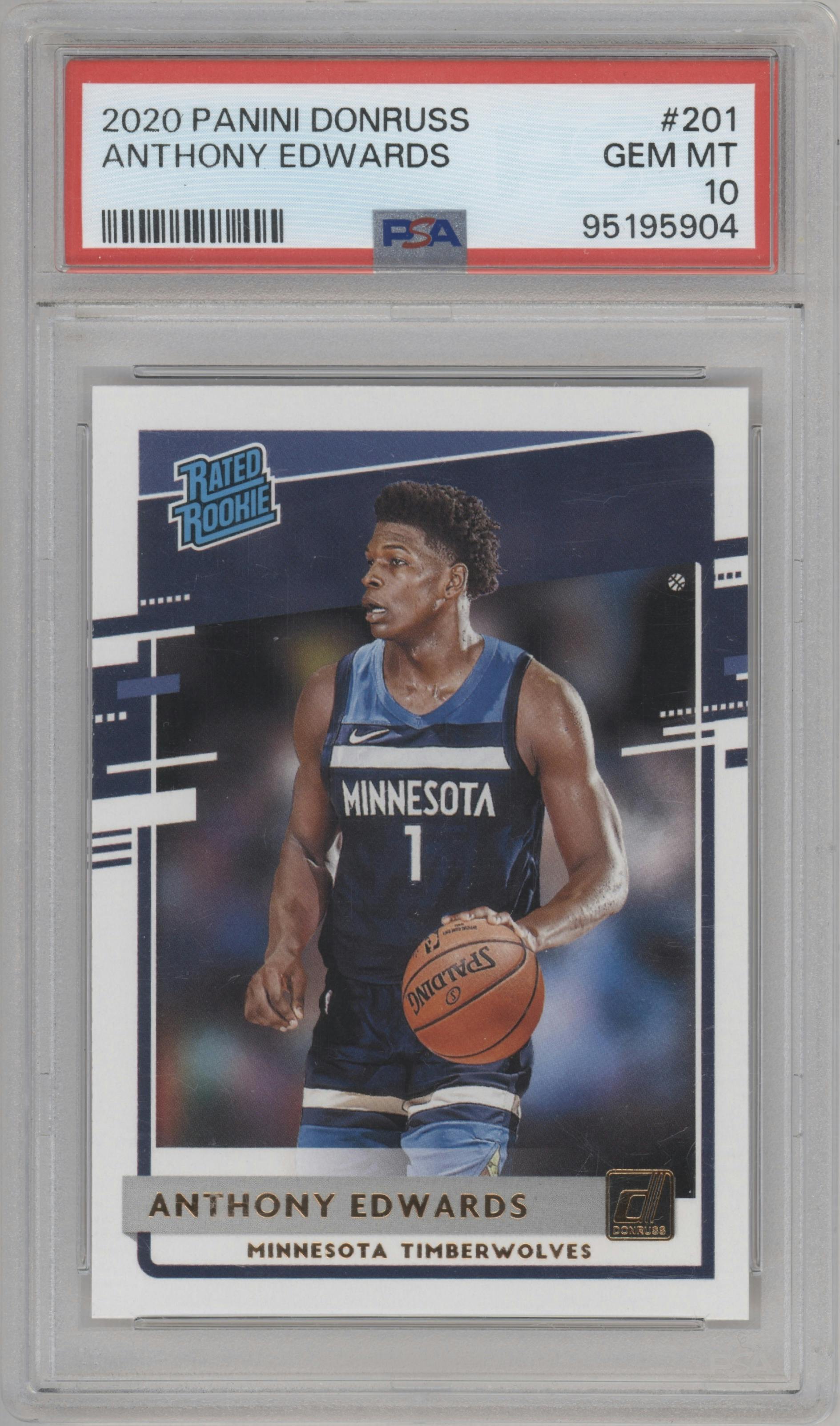 Anthony Edwards from the 2020-21 Panini Donruss set graded by PSA and given an overall grade of 10.