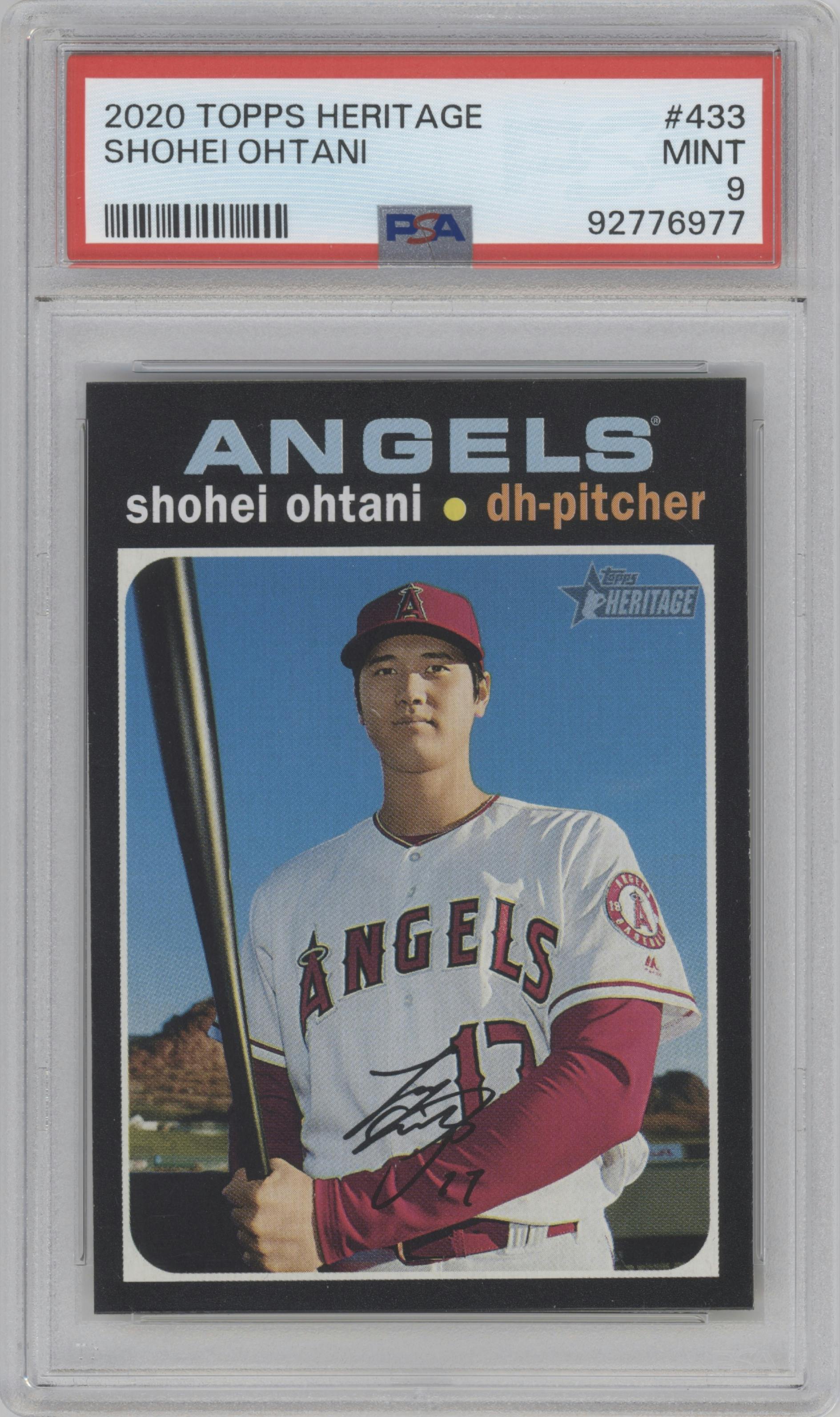 Shohei Ohtani from the 2020 Topps Heritage set graded by PSA and given an overall grade of 9.