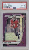 Bucky Irving from the 2024 Panini Prizm set featuring a Purple Wave  parallel graded by PSA and given an overall grade of 10.