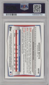 Mookie Betts from the 2014 Bowman set graded by PSA and given an overall grade of 10.