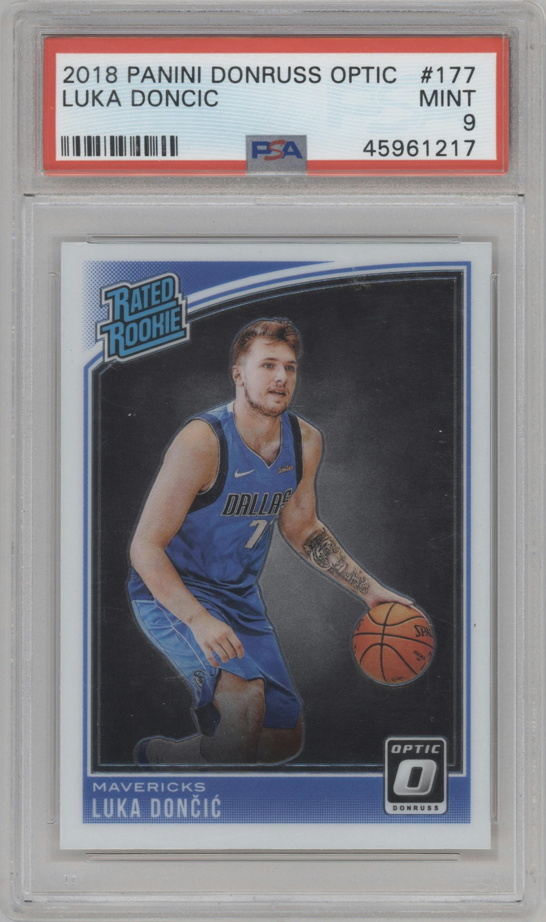 Luka Doncic from the 2018-19 Panini Donruss Optic set graded by PSA and given an overall grade of 9.