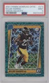 Najee Harris from the 2021 Panini Donruss Optic set featuring a Green Velocity parallel graded by PSA and given an overall grade of 9.