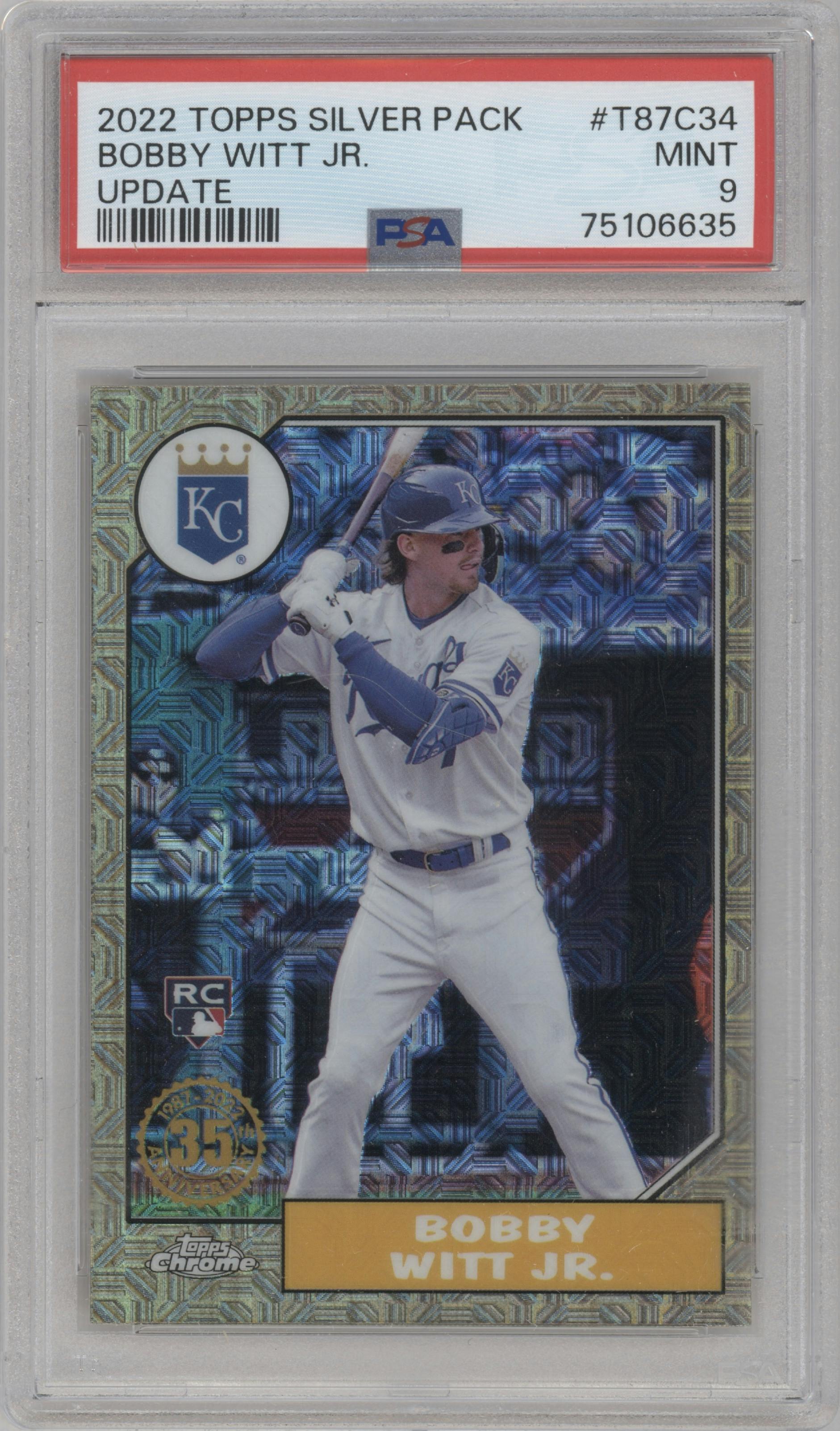 Bobby Witt Jr. from the 2022 Topps Silver Pack  set graded by PSA and given an overall grade of 9.