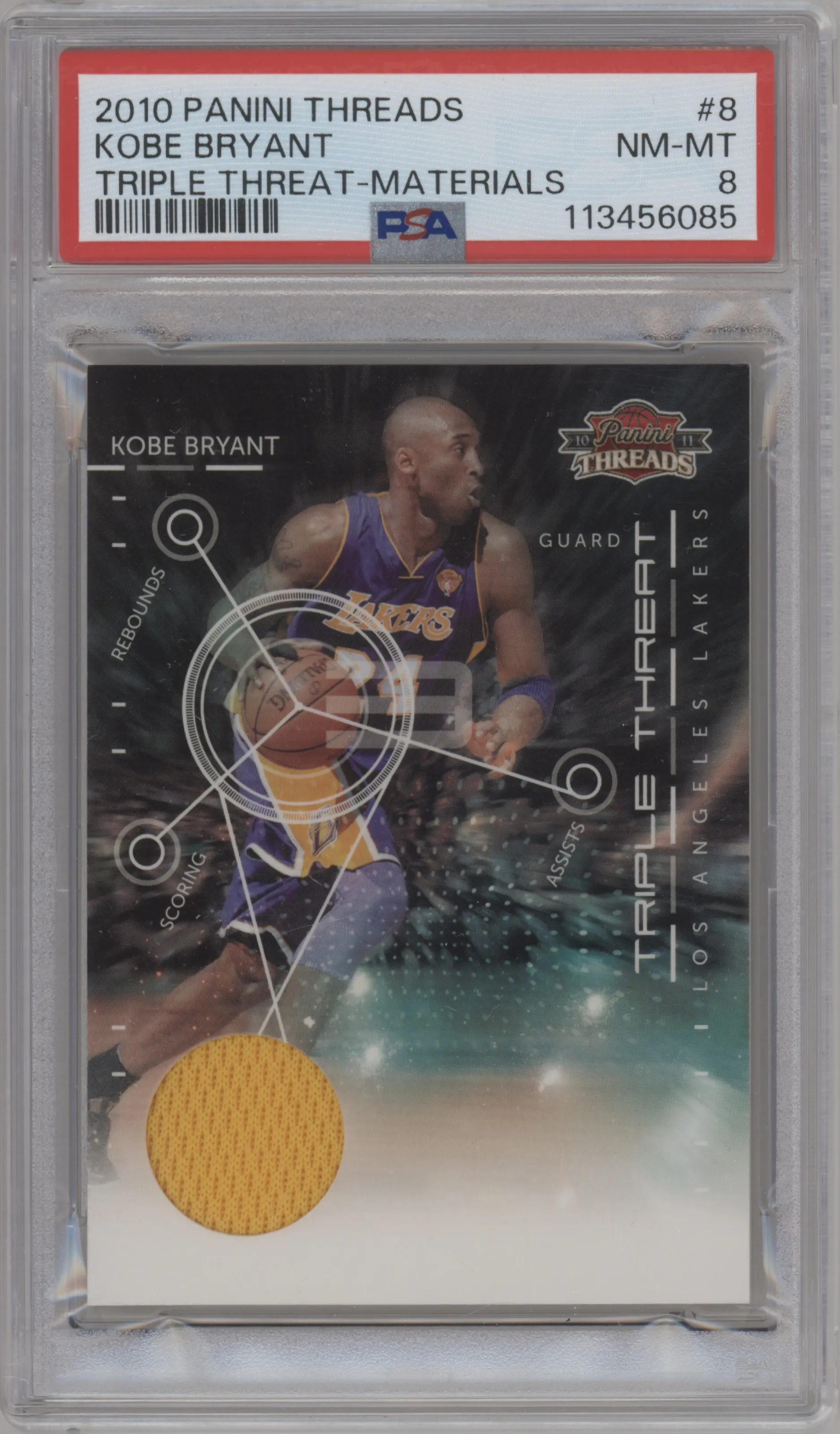Kobe Bryant from the 2010-11 Panini Threads set graded by PSA and given an overall grade of 8.