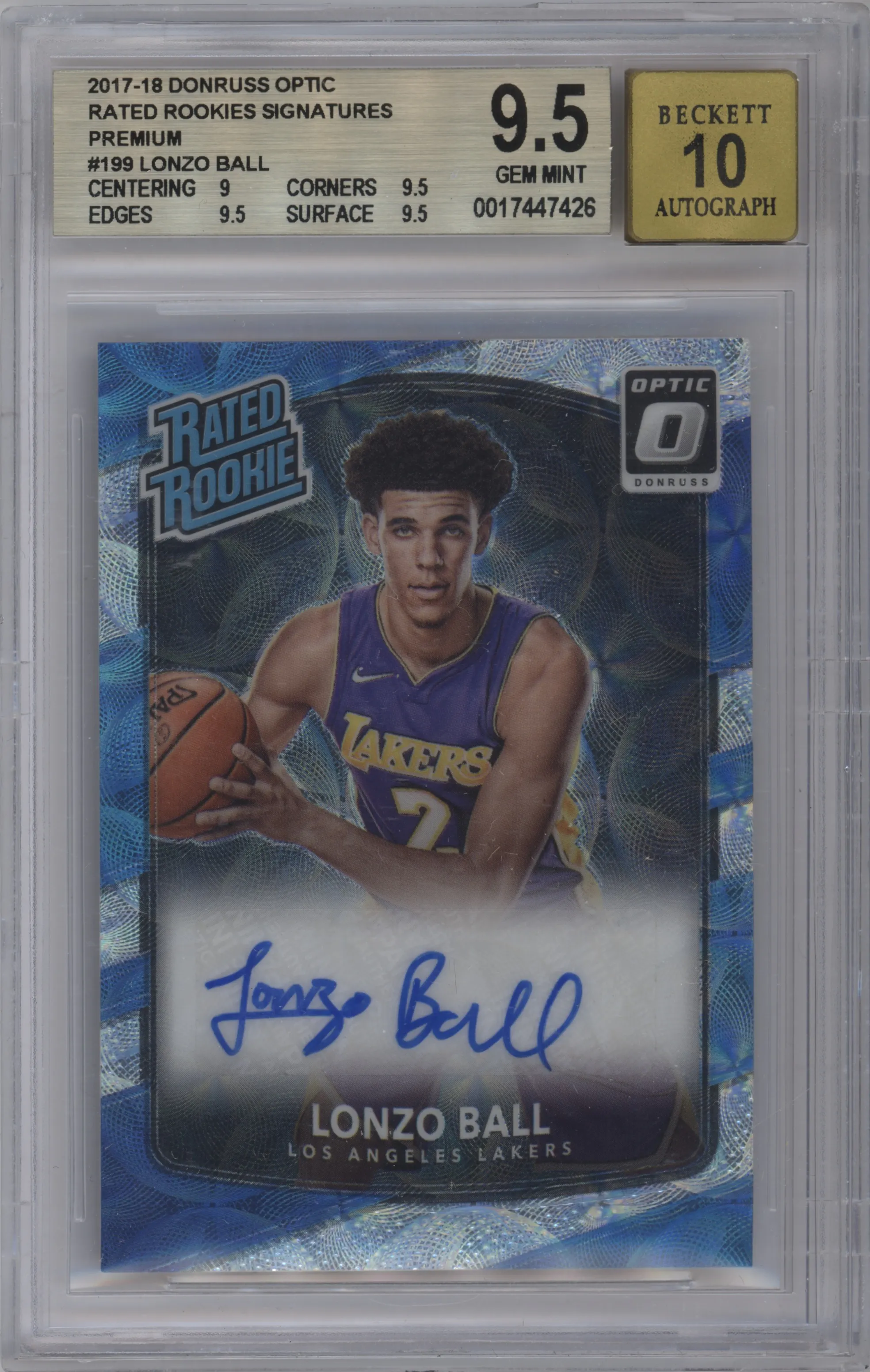 2017 Panini Donruss Optic Rtd.Rke.Sig. Lonzo Ball Premium Box Set BGS 9.5