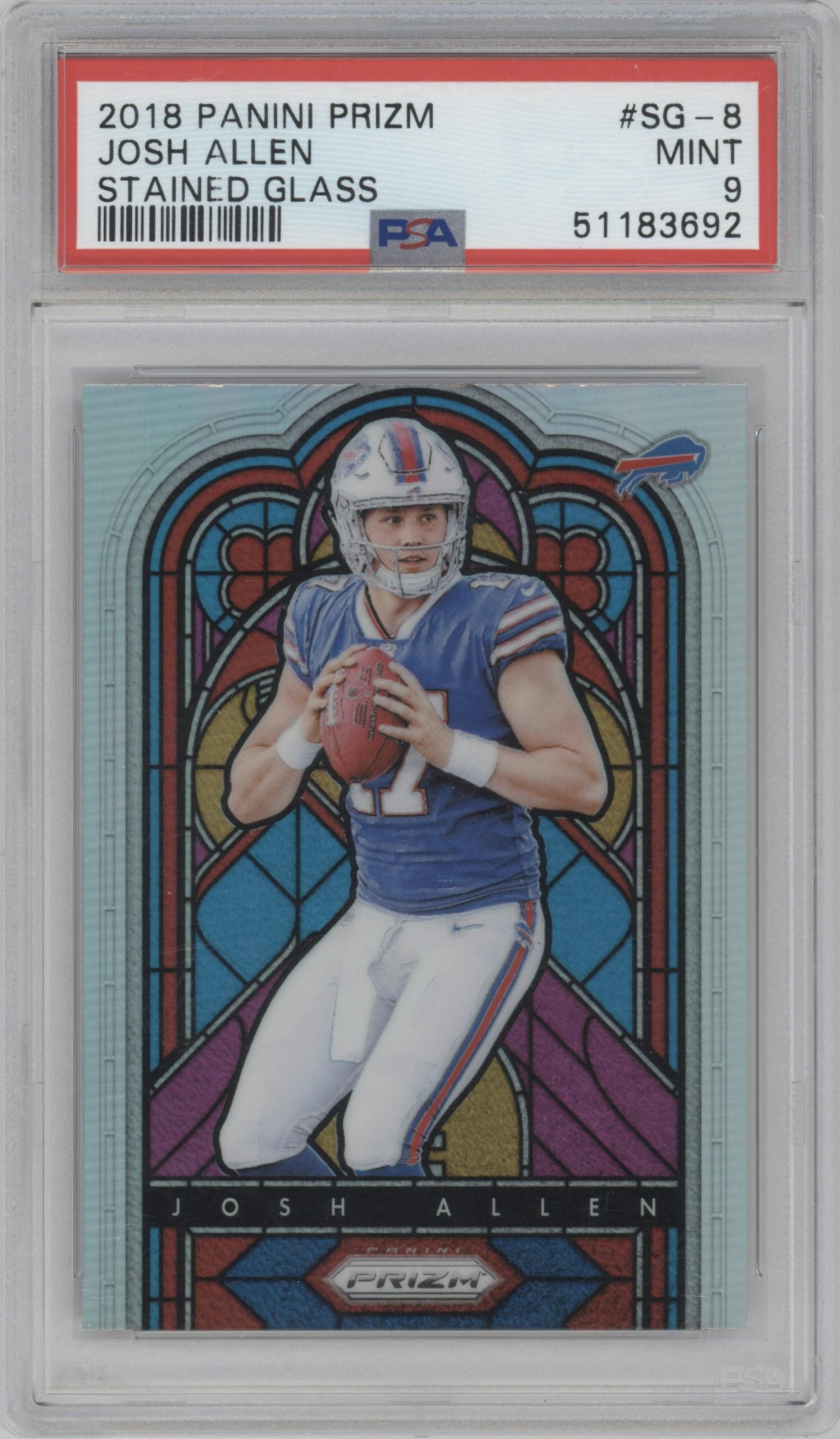 Josh Allen from the 2018 Panini Prizm set graded by PSA and given an overall grade of 9.