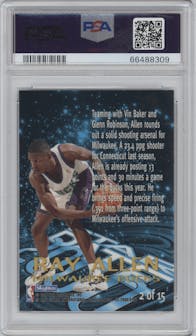 Ray Allen from the 1996-97 Skybox E-X2000 set graded by PSA and given an overall grade of 8.