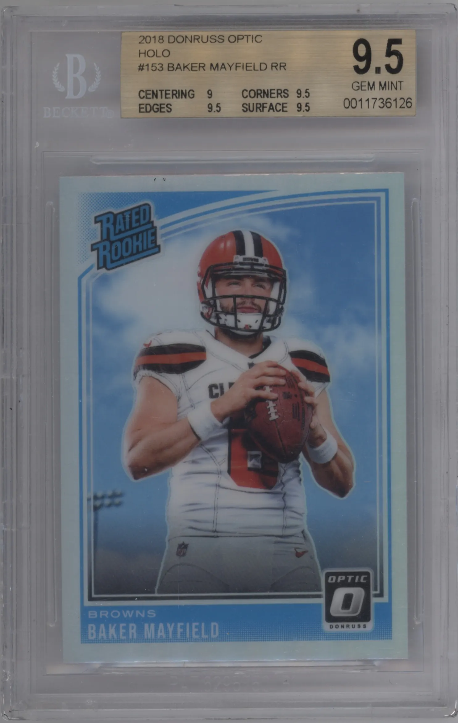 2018 Panini Donruss Optic Rated Rookie Baker Mayfield Holo #153 BGS 9.5
