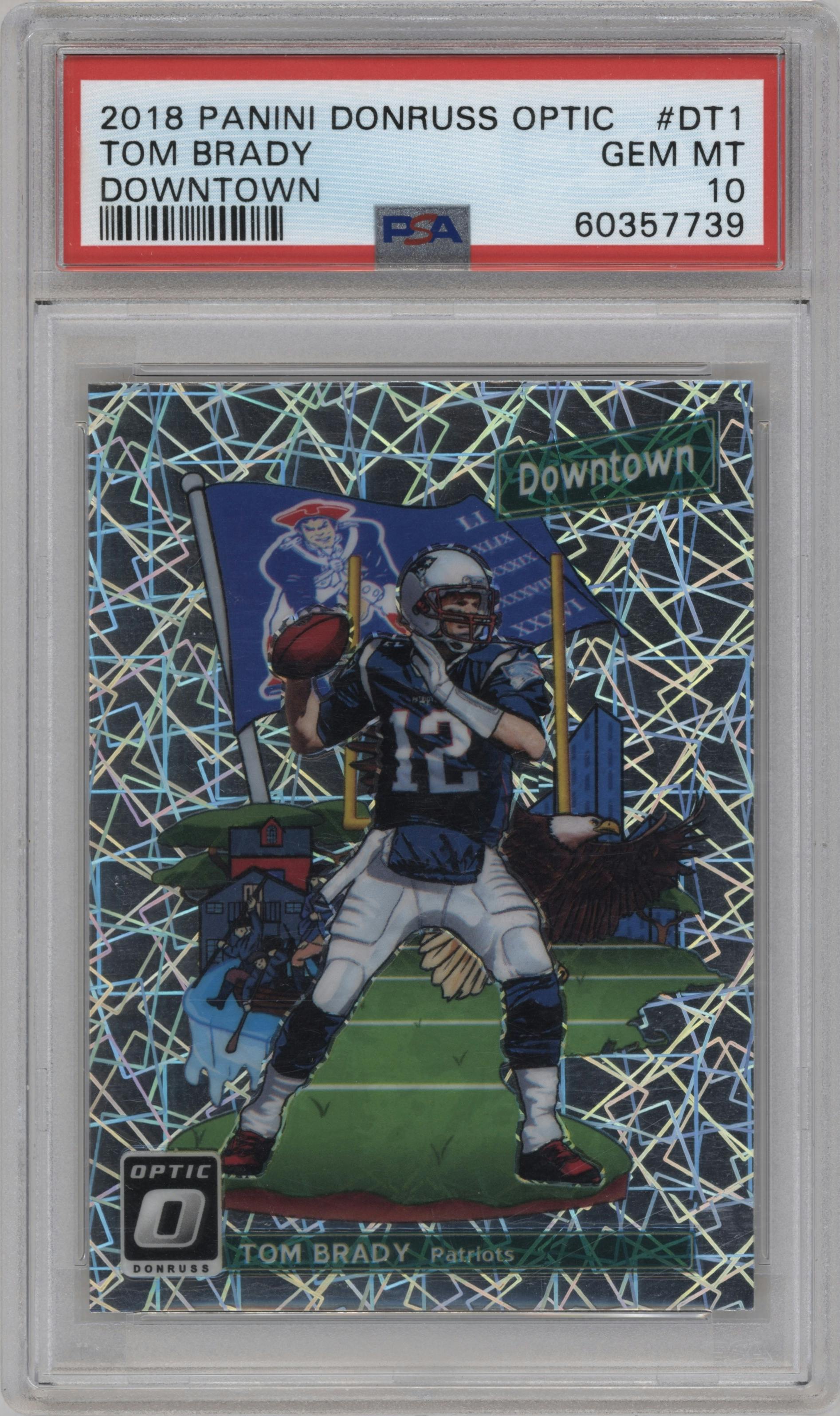 Tom Brady from the 2018 Panini Donruss Optic set graded by PSA and given an overall grade of 10.