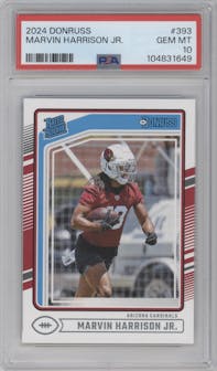Marvin Harrison Jr. from the 2024 Donruss set graded by PSA and given an overall grade of 10.