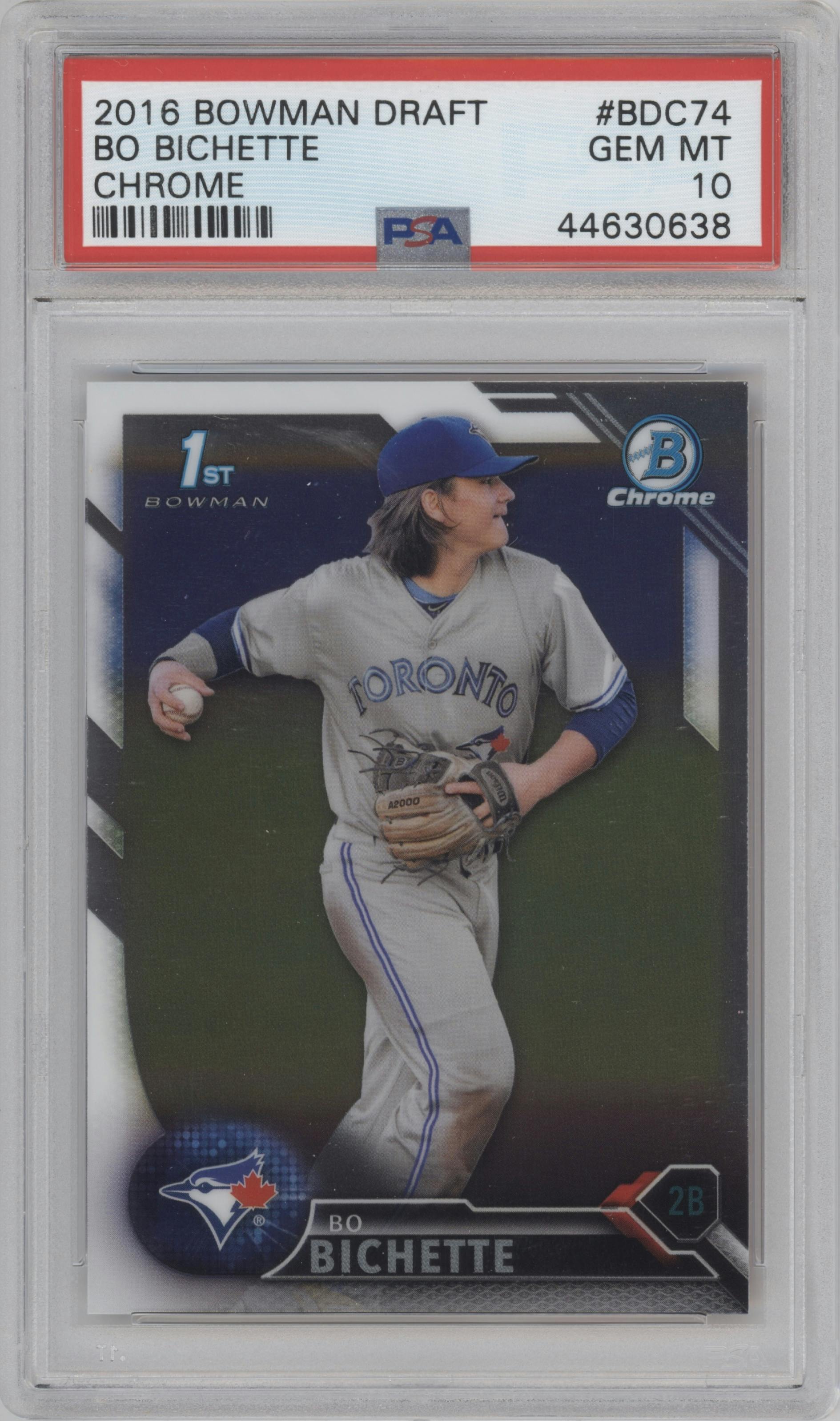 Bo Bichette from the 2016 Bowman Draft set graded by PSA and given an overall grade of 10.